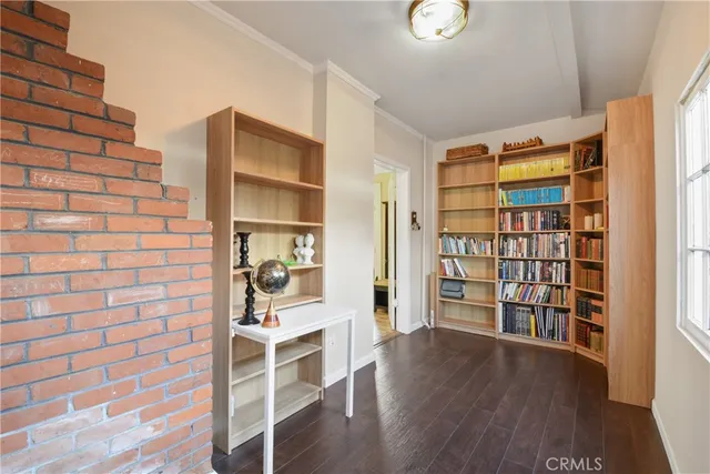 an aerial view of a house with a garden
