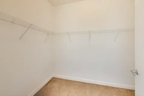 a view of a room with racks on the wall