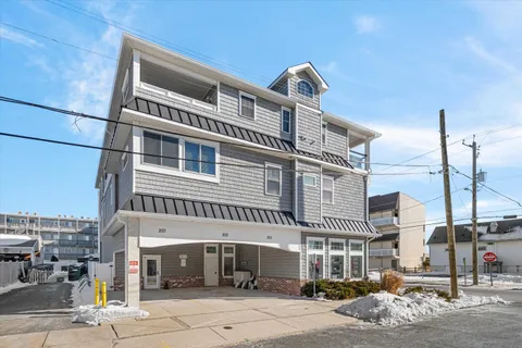 a front view of a building with street