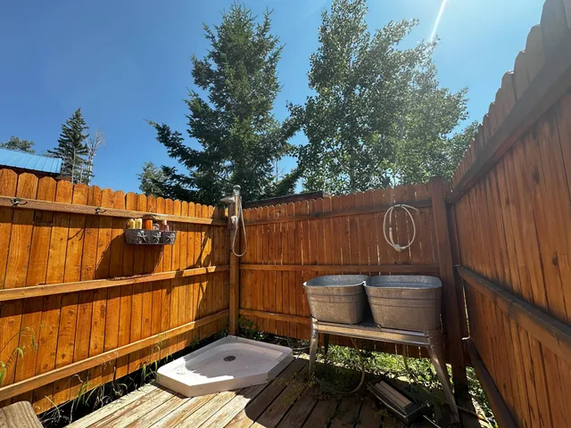a balcony with a bench