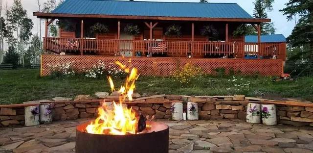 a view of a patio with table and chairs potted plants and large tree