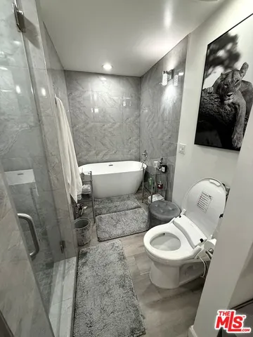 a bathroom with a toilet and a shower