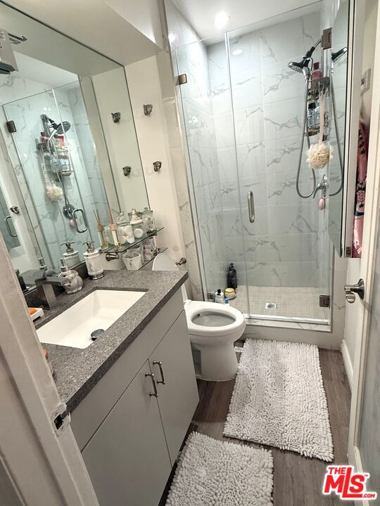 843 4th Street, Unit 207 Santa Monica, CA 90403 - Photo 24 of 49 a bathroom with a granite countertop sink toilet and shower