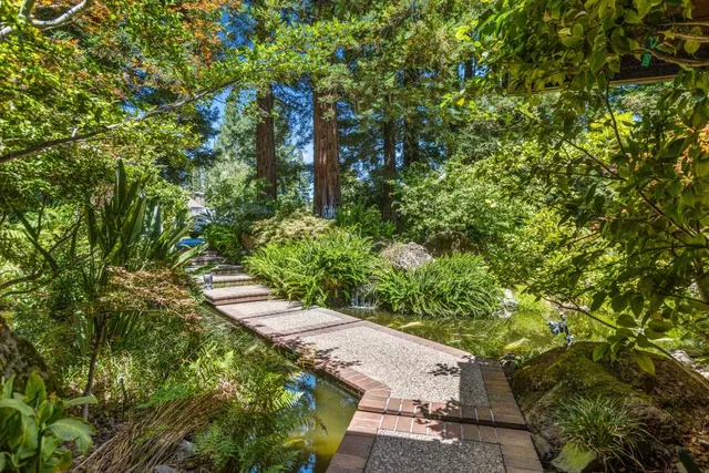 a view of a pathway both side of yard