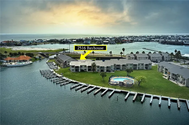 an aerial view of a and swimming pool