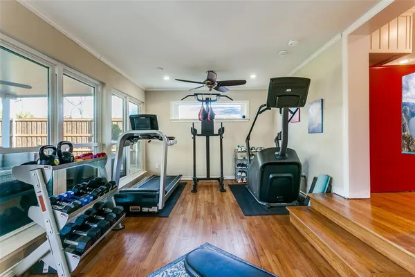 a view of a room with gym equipment