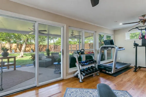 a view of a room with gym equipment