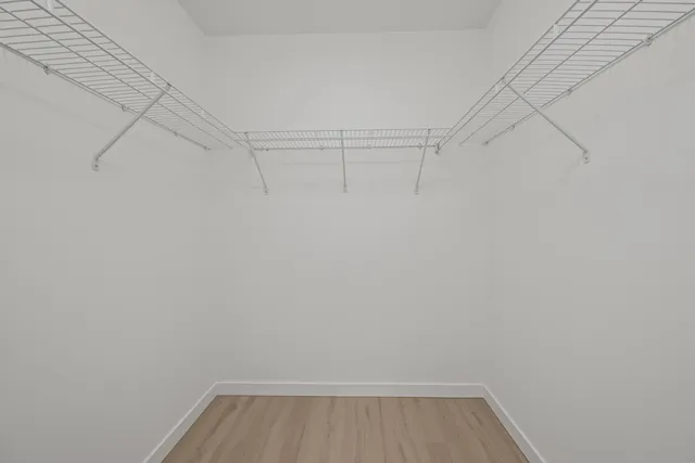 a view of a room with racks on the wall
