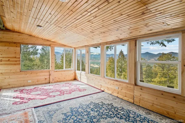 a living room with large window