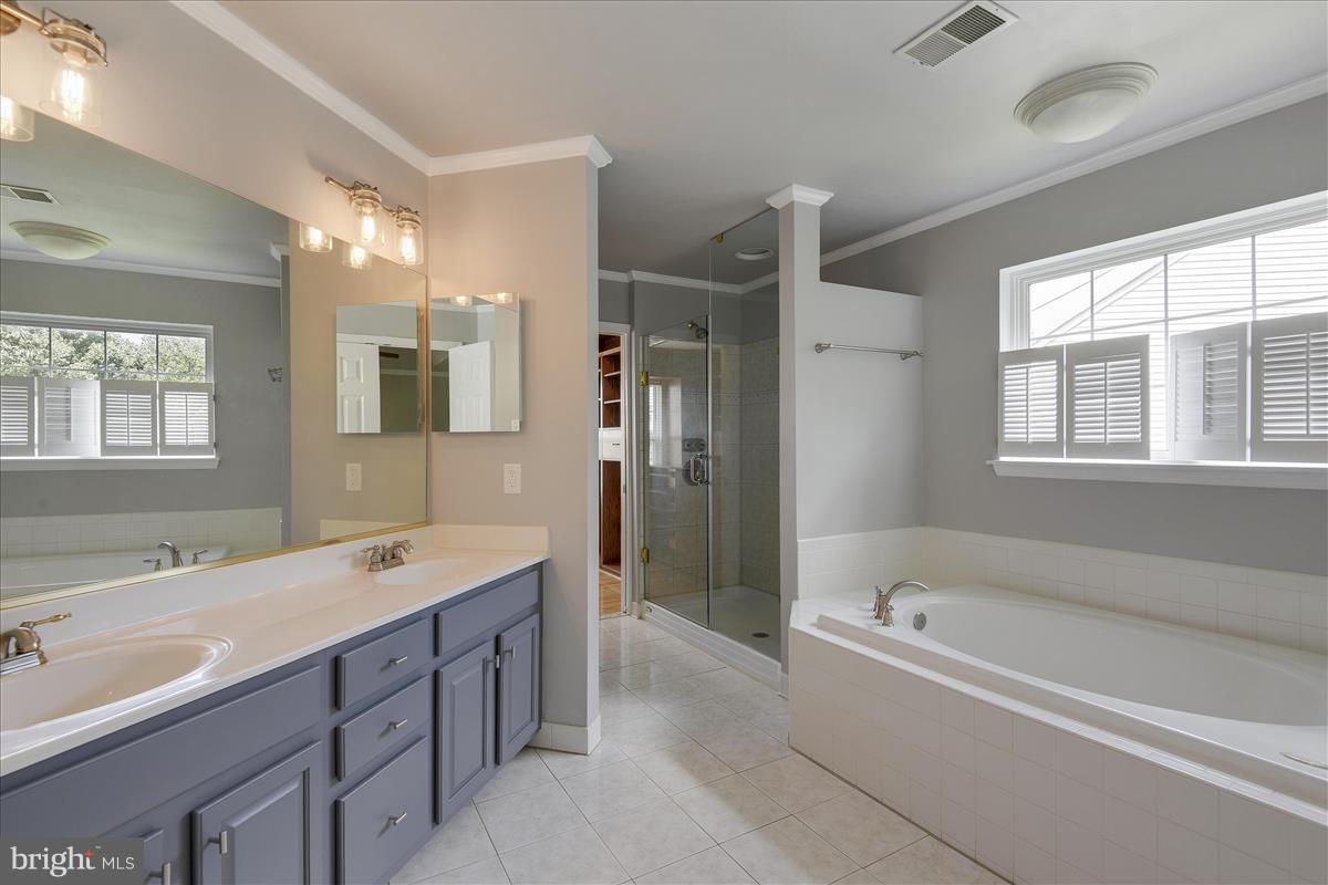 12902 Summit Ridge Terrace Germantown, MD 20874 - Photo 23 of 30 a bathroom with a tub a sink double vanity and a shower