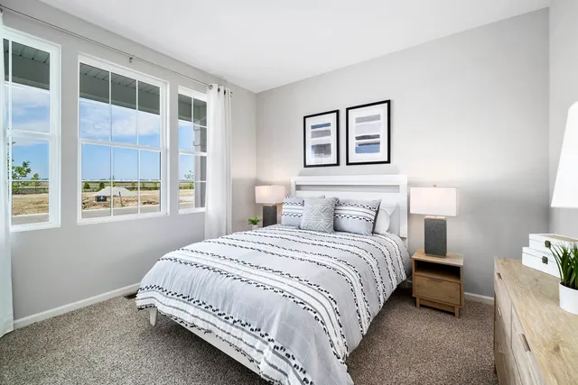 a bedroom with a large bed and a window