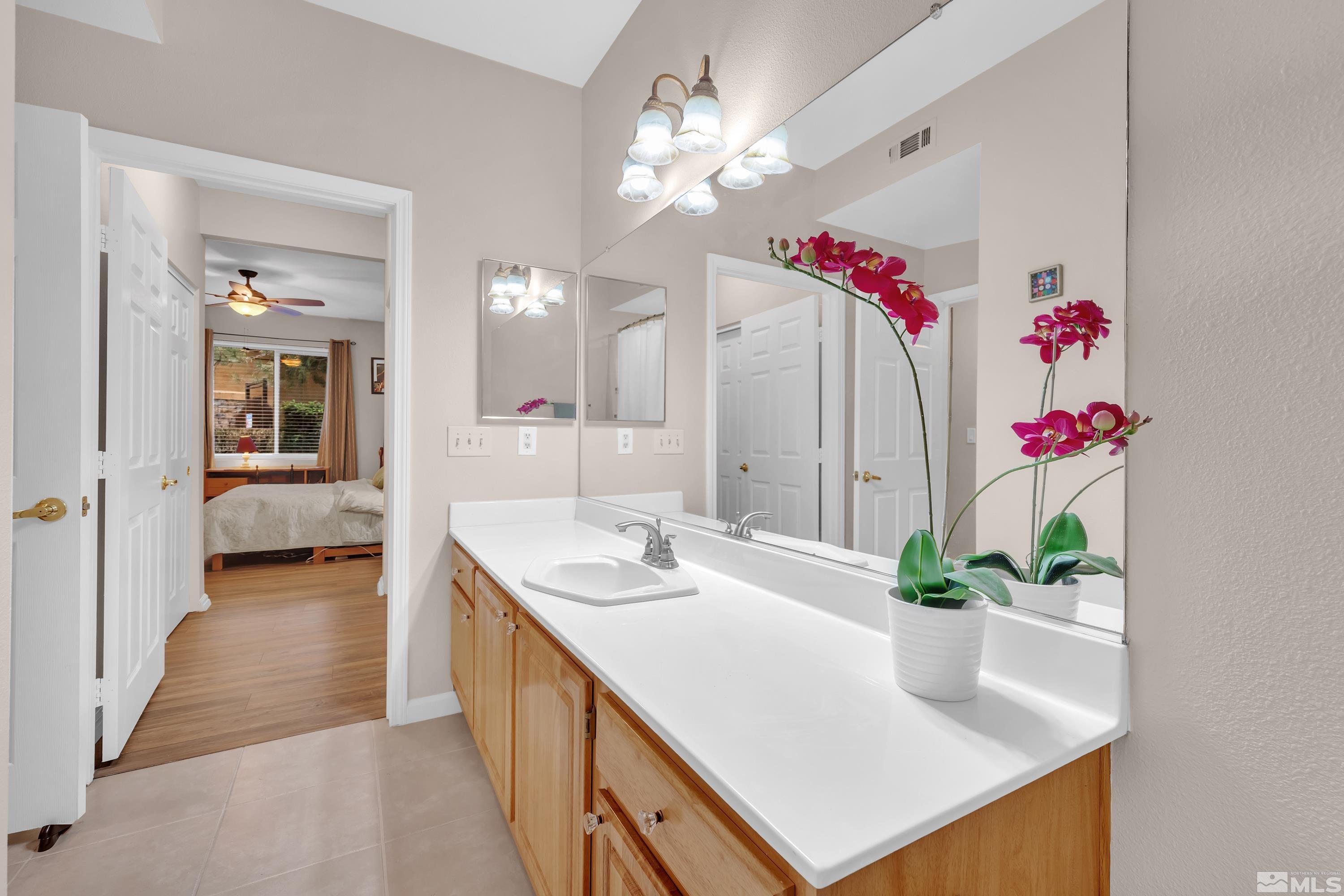 900 South Meadows Parkway, Unit 111 Reno, NV 89521 - Photo 22 of 35 a bathroom with a sink a faucet a potted plant and a mirror