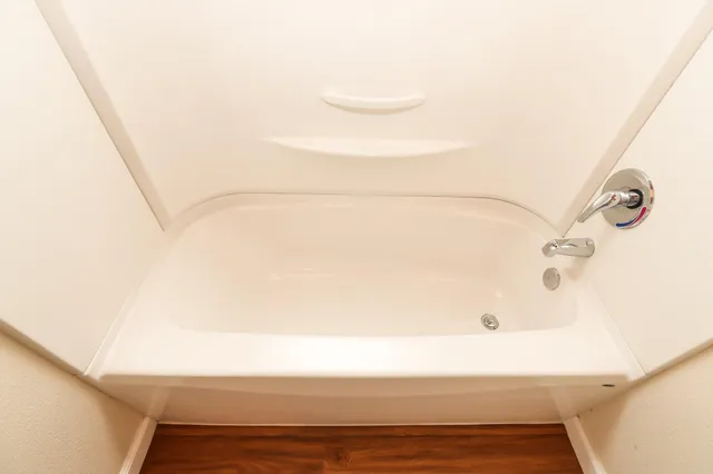 a bathroom with a bathtub