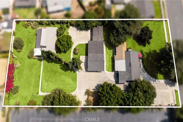 an aerial view of a swimming pool
