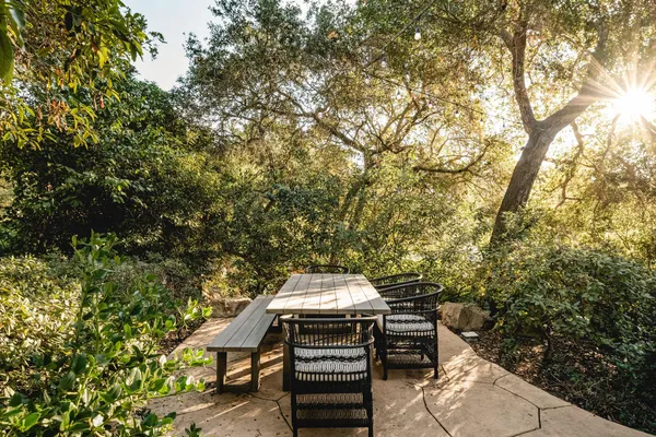 a view of a deck with a trees