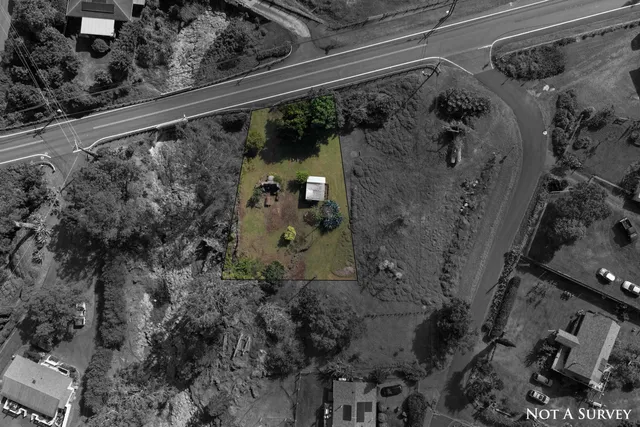 an aerial view of a houses with a yard