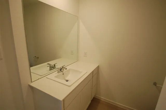 a bathroom with a sink and vanity