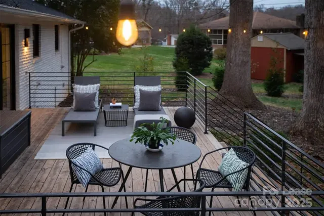 a view of a patio with furniture