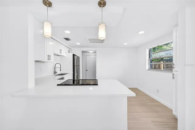 an empty room with a workbench