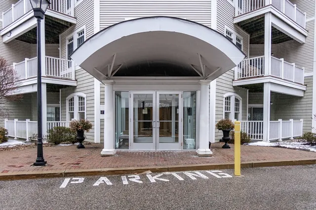 a front view of a building with street