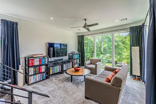 a view of a patio with wooden floor