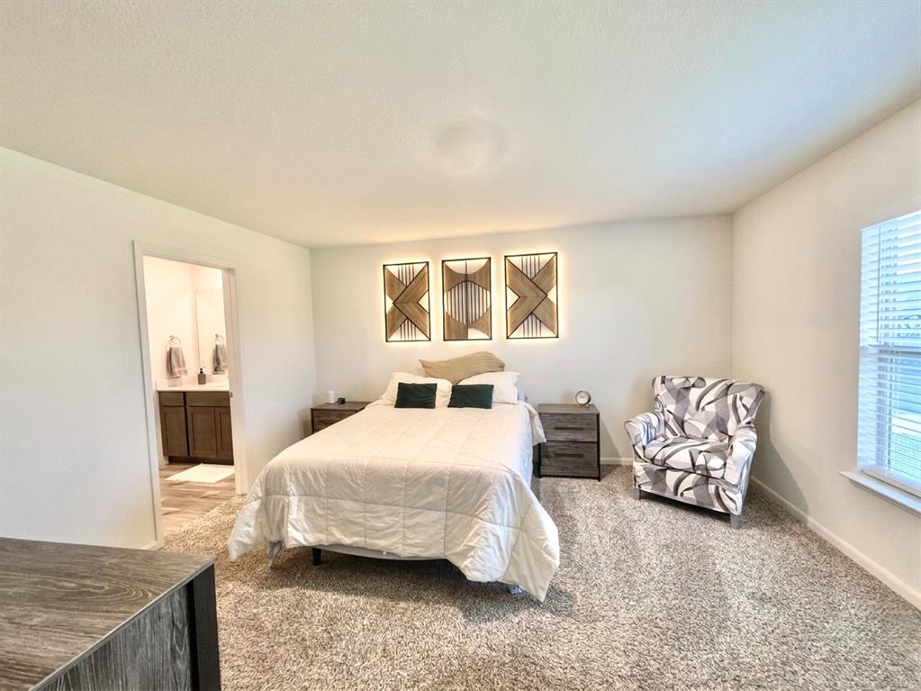 13604 Mineral Road Ponder, TX 76259 - Photo 12 of 20 Carpeted bedroom with connected bathroom and baseboards