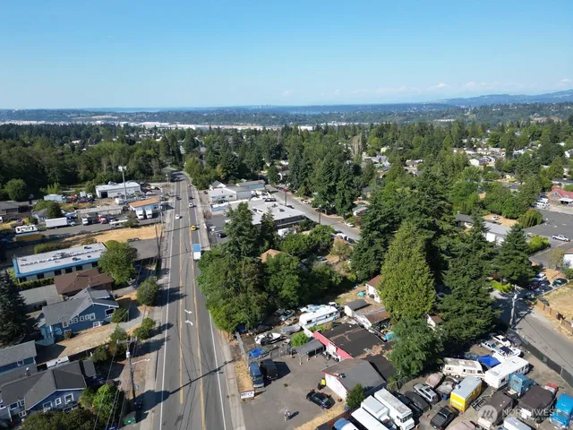 a view of a city and mountain view