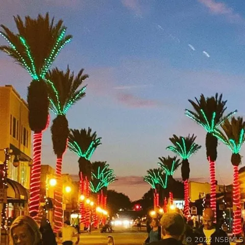 a view of a palm tree with a flower