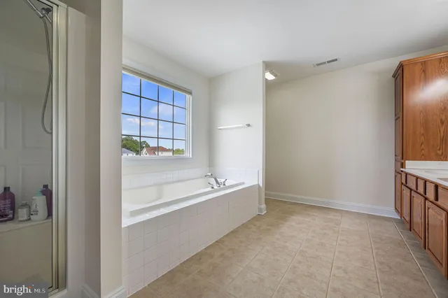a bathroom with a bathtub and a shower