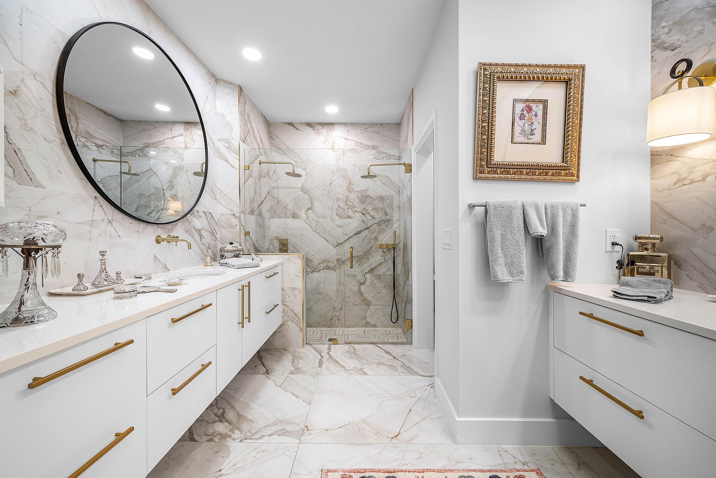 2224 Northwest 62nd Drive Boca Raton, FL 33496 - Photo 22 of 64 a bathroom with a double vanity sink mirror and a shower