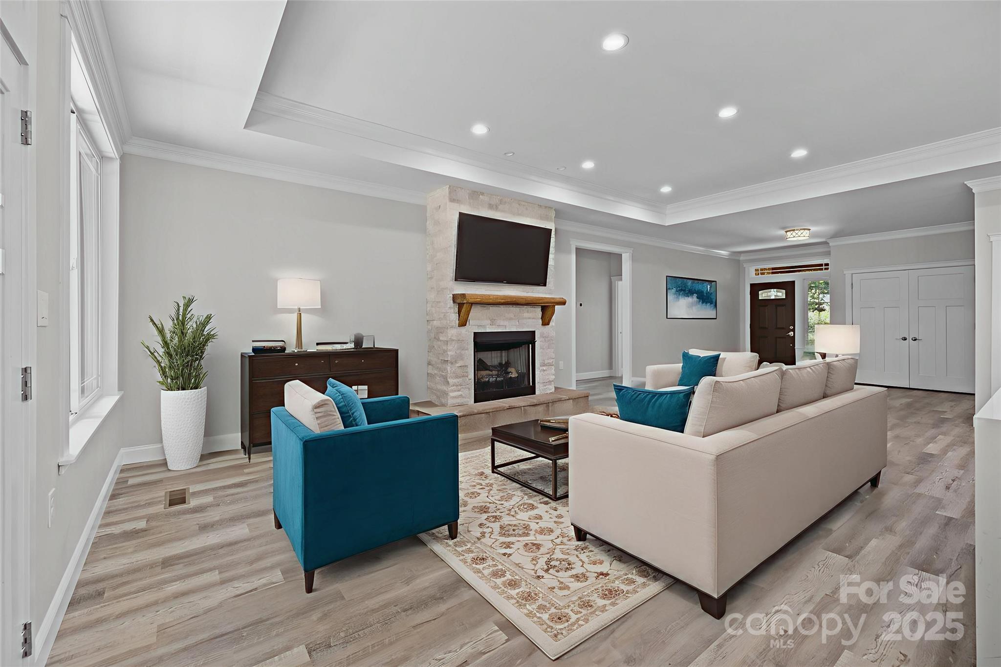 4531 Deer Run Rock Hill, SC 29732 - Photo 5 of 32 a living room with furniture a flat screen tv and a fireplace