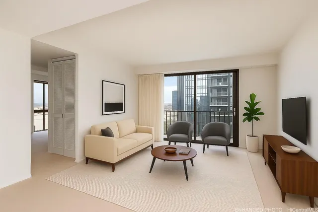 a living room with furniture and a flat screen tv