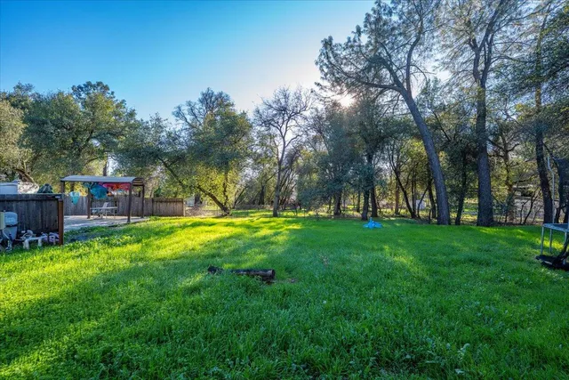 a view of a yard with a slide