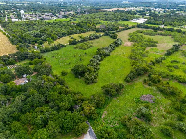 a view of a city with lush green forest