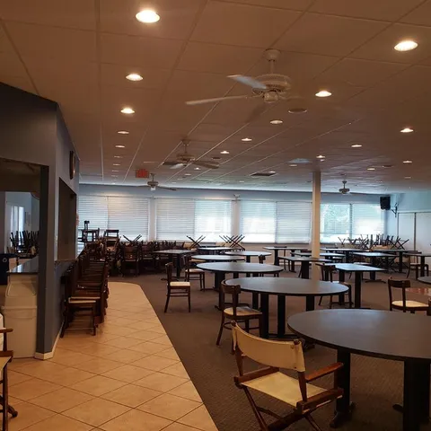 a view of a garden with a bench in the background