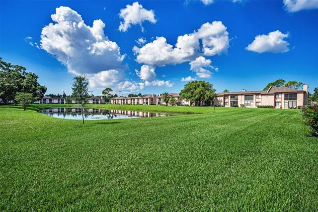 a view of a big house with a big yard