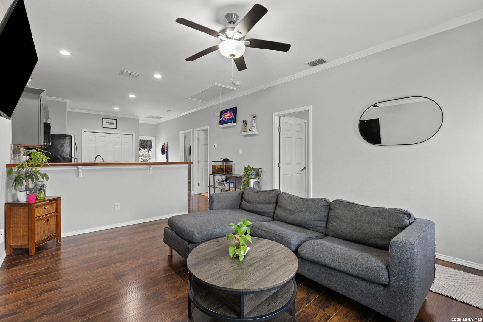 441 Cimarron Spring Branch, TX 78070 - Photo 3 of 20 a living room with furniture and a dining table with wooden floor