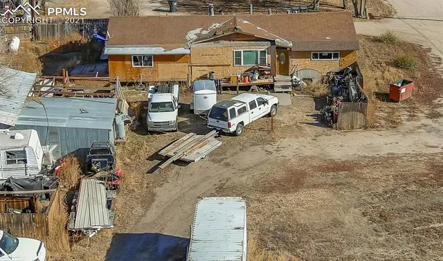 an aerial view of a house