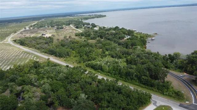 an aerial view of a residential houses with outdoor space and trees