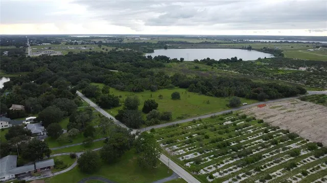 a view of a lake with a city