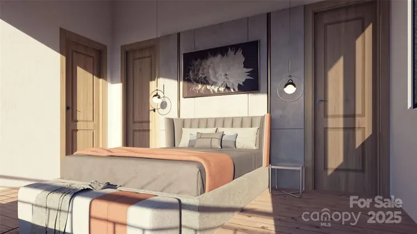 a bedroom with a bed and window