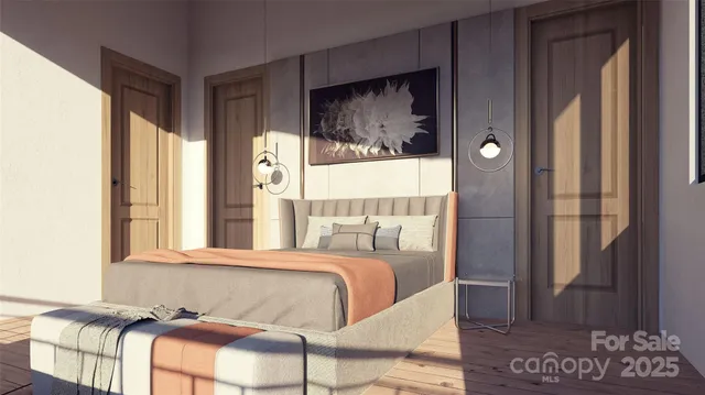 a bedroom with a bed and window