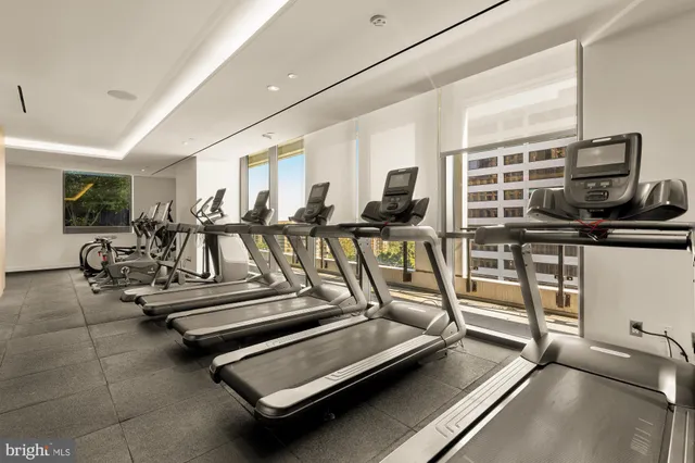 a view of a room with gym equipment