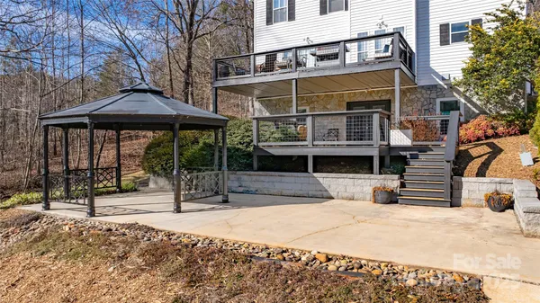 a view of a balcony with a patio