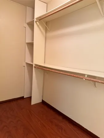 a view of an empty walk in closet