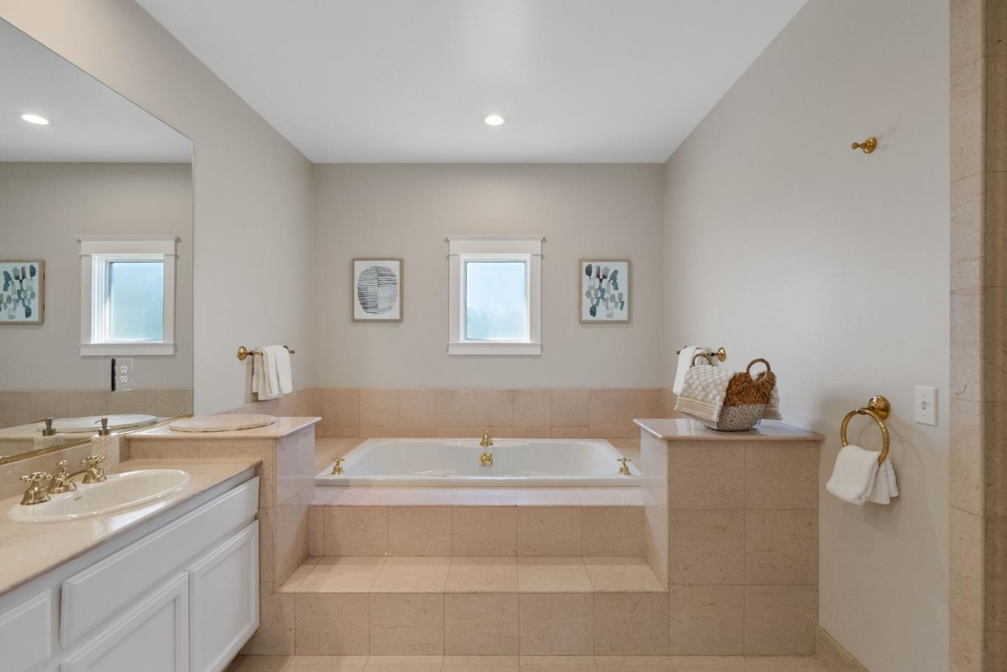 2589 Greenrock Road Milpitas, CA 95035 - Photo 30 of 76 a bathroom with a granite countertop sink and a mirror