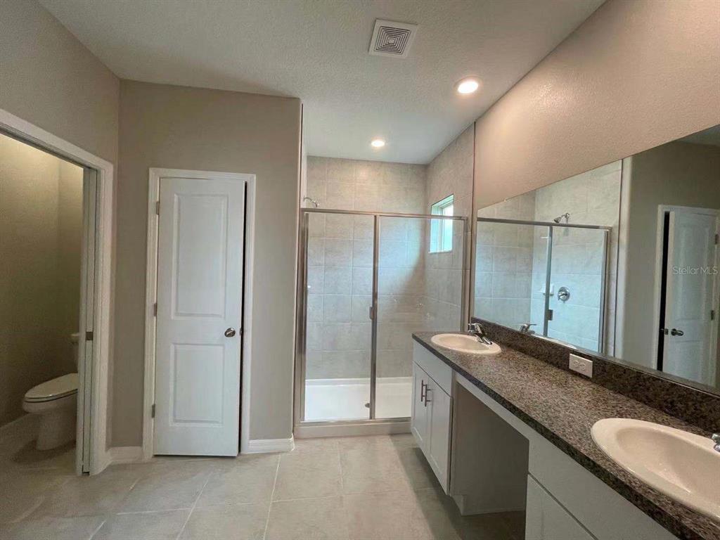 31993 Blue Passing Loop Wesley Chapel, FL 33545 - Photo 12 of 17 a bathroom with a granite countertop sink a toilet and shower