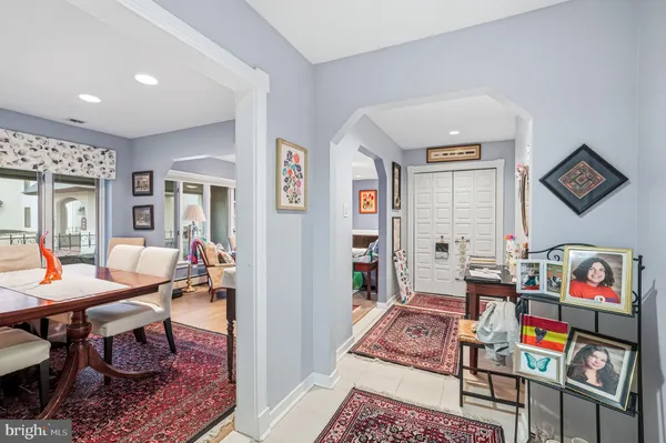 a workspace with furniture and rug