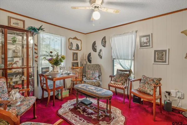 a living room with furniture and a rug