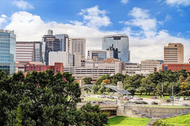 a view of a backyard with couches and palm trees